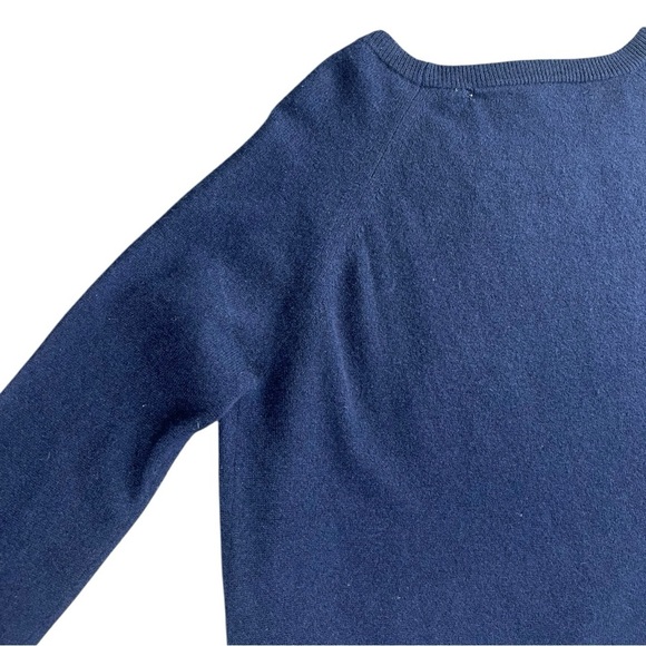 Minnie Rose 100% Cashmere Dark Blue Sweater with Evil Eye Gemstone Design Size M - Picture 9 of 11